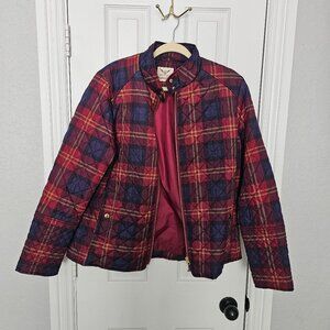 Quilted Plaid Jacket – Burgundy/Navy